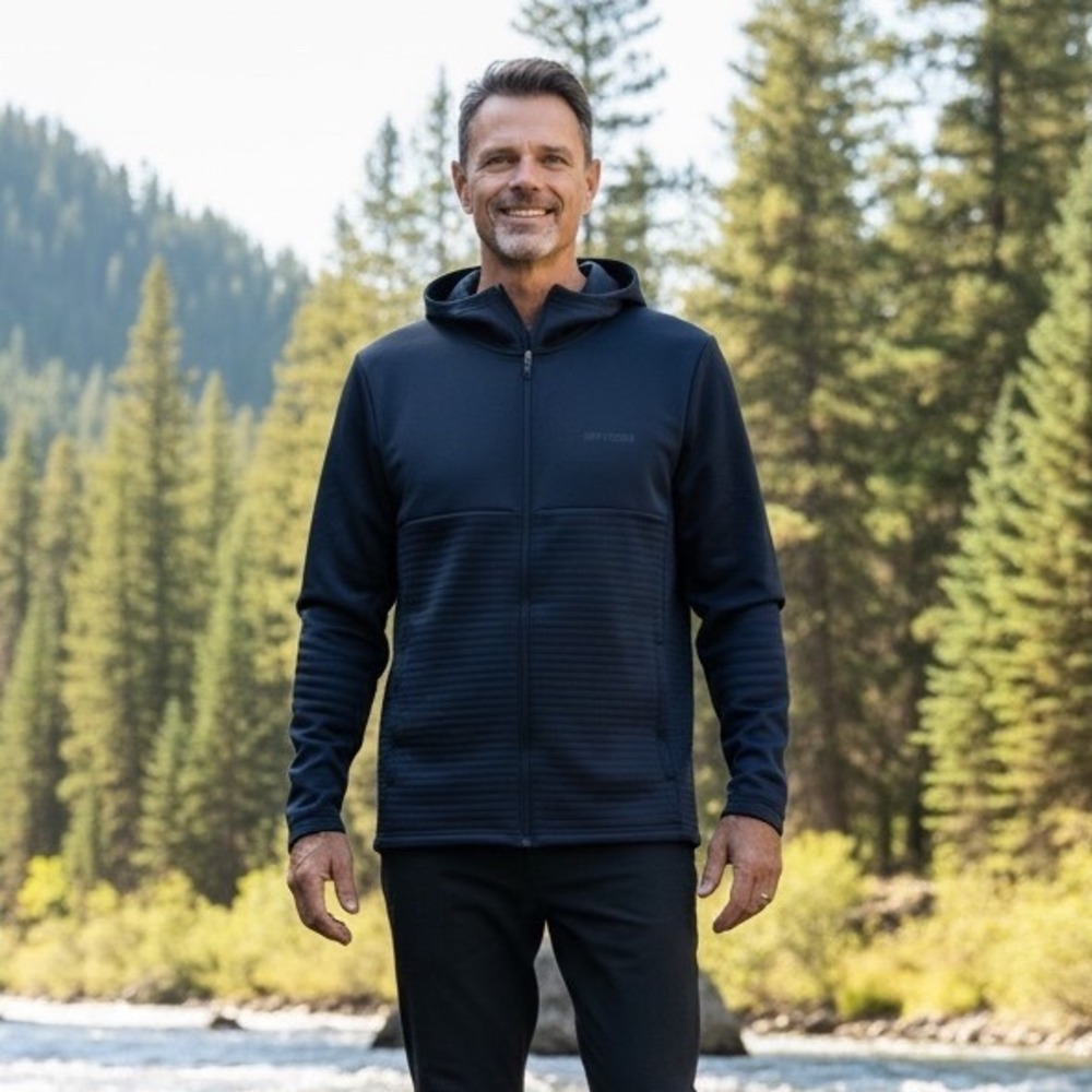 Spyder Active Mens Navy Blue Full Zip Ribbed Texture Hooded Jacket Size M 2832